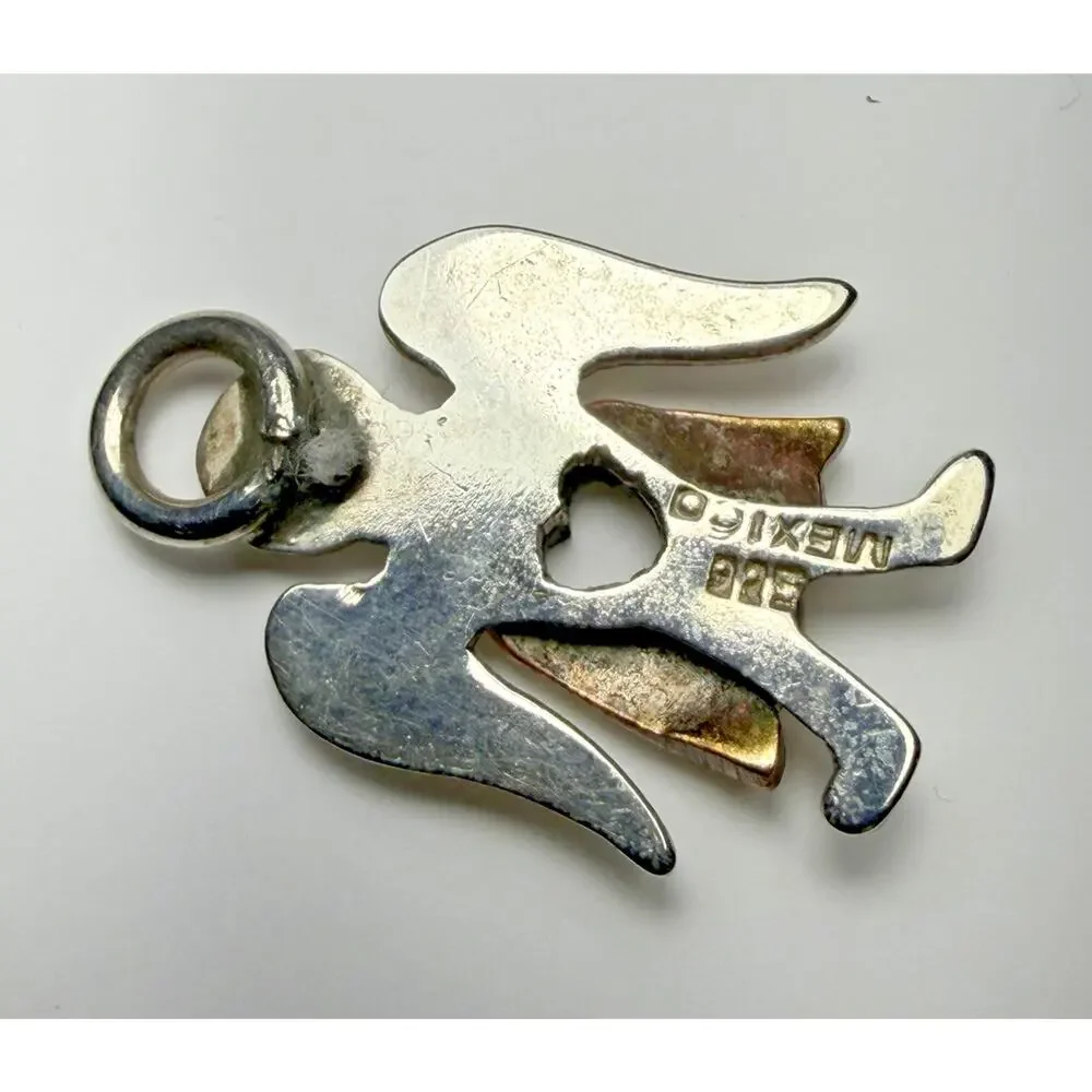 Mex925 Sterling Silver and Brass Angel Heart Pin Brooch Pendant 1 inch